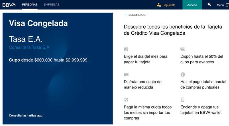 Tarjeta de crédito Visa Congelada BBVA