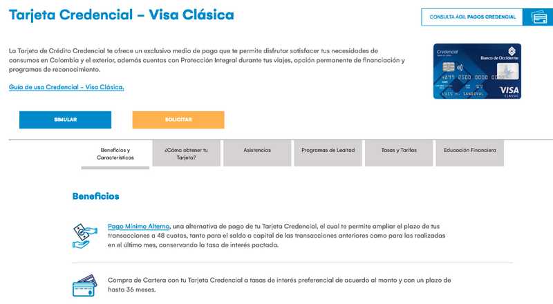 Tarjeta de crédito Visa Clásica Banco de Occidente