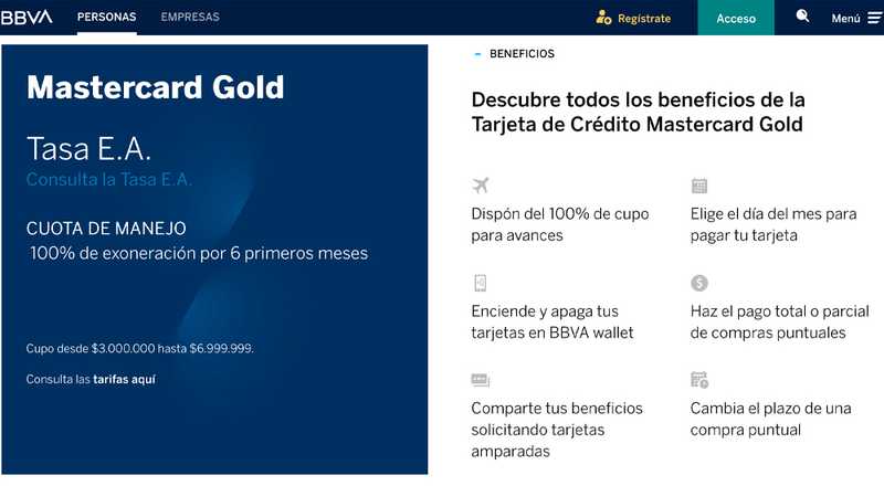 Tarjeta de crédito Mastercard Gold BBVA