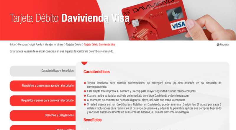 Tarjeta de débito Visa Davivienda Davivienda
