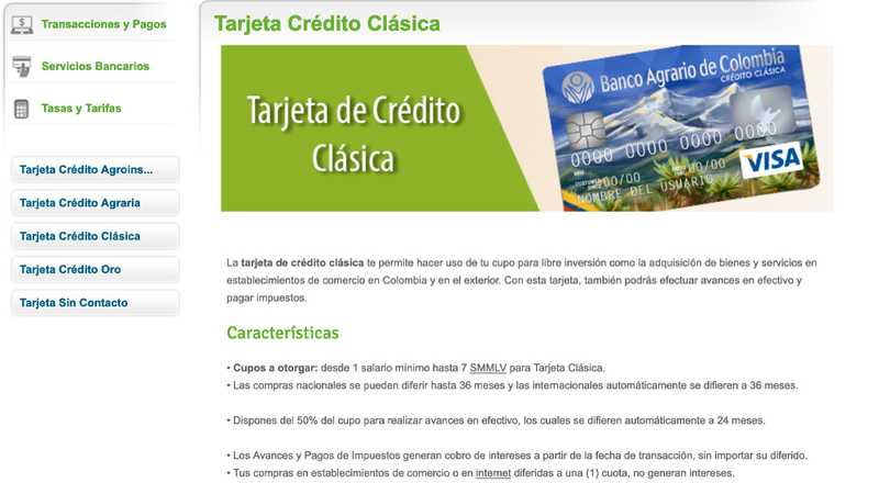Tarjeta de crédito Clásica Banco Agrario