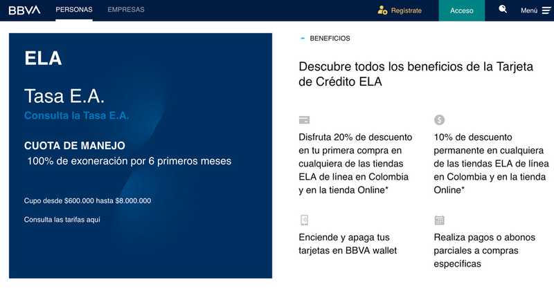 Tarjeta de crédito Visa ELA BBVA