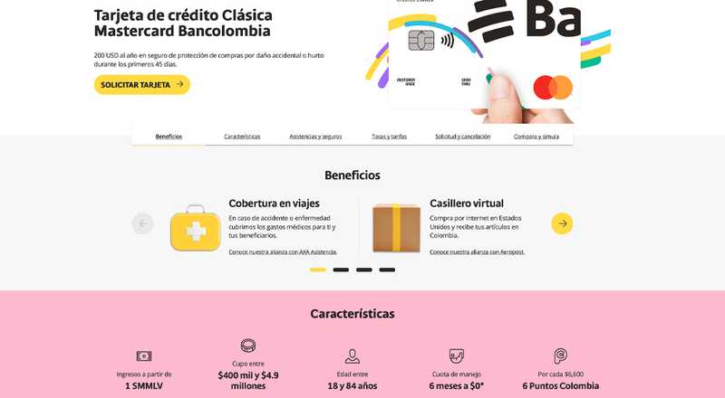 Tarjeta de crédito Clásica Mastercard Bancolombia