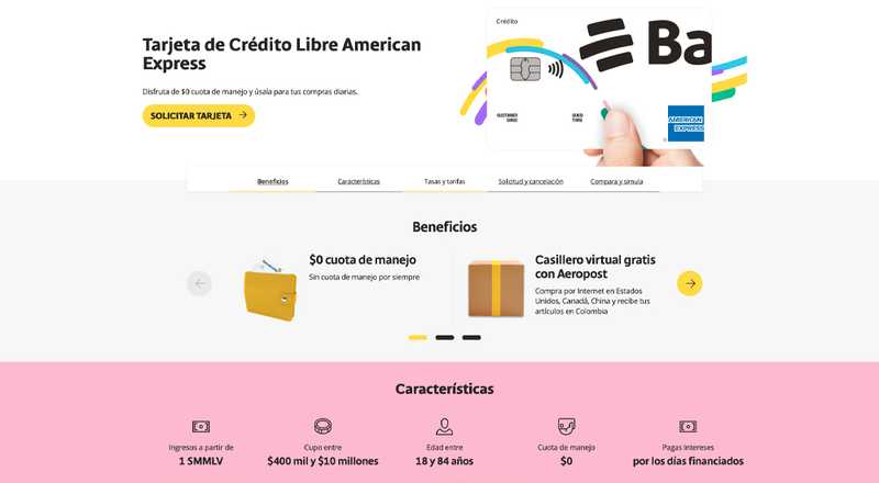Tarjeta de crédito Libre American Express Bancolombia