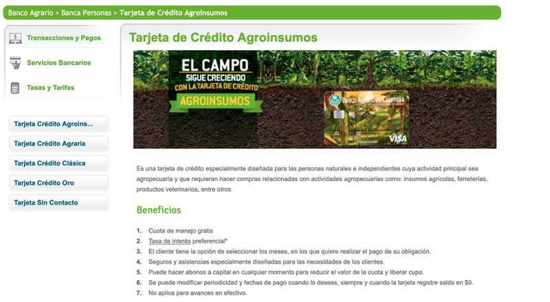 Tarjeta de crédito Agroinsumos Banco Agrario