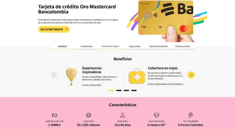 Tarjeta de crédito Oro Mastercard Bancolombia