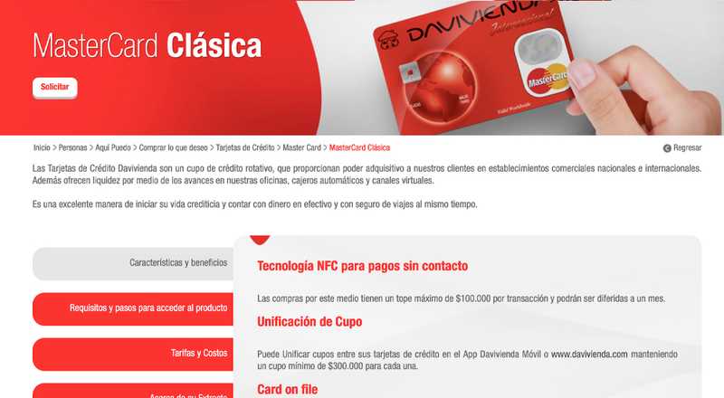 Tarjeta de crédito MasterCard Clásica Davivienda
