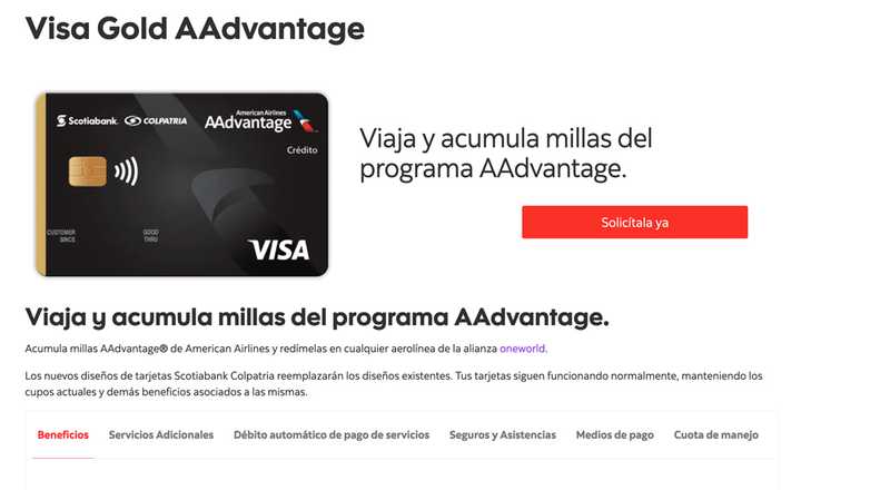 Tarjeta de crédito Visa Gold AAdvantage Scotiabank Colpatria