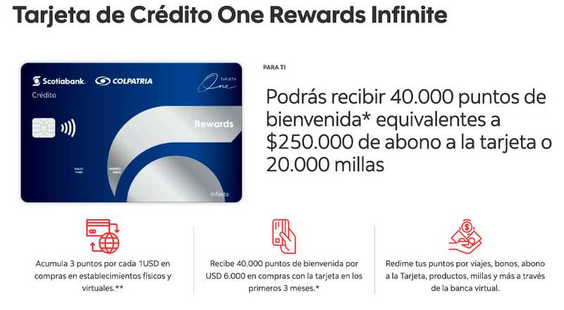 Tarjeta de crédito One Rewards Infinite Scotiabank Colpatria