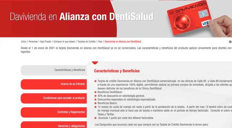 Tarjeta de crédito Visa DentiSalud Davivienda