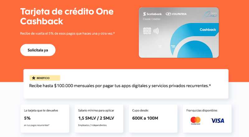 Tarjeta de crédito One Cashback Scotiabank Colpatria