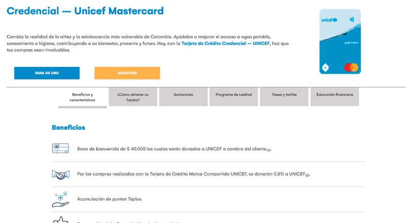Tarjeta de crédito Unicef Mastercard Banco de Occidente