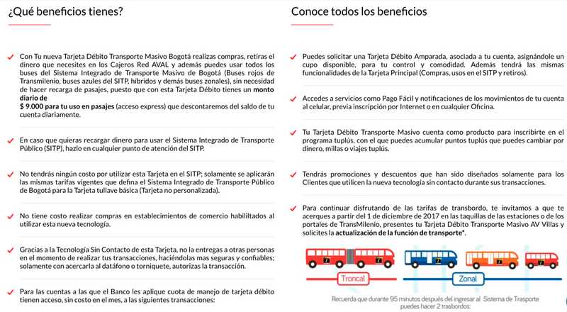 Tarjeta de débito Transporte Masivo Bogotá Banco AV Villas