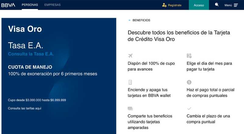 Tarjeta de crédito Visa Oro BBVA