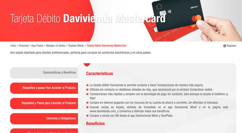 Tarjeta de débito Mastercard Davivienda Davivienda