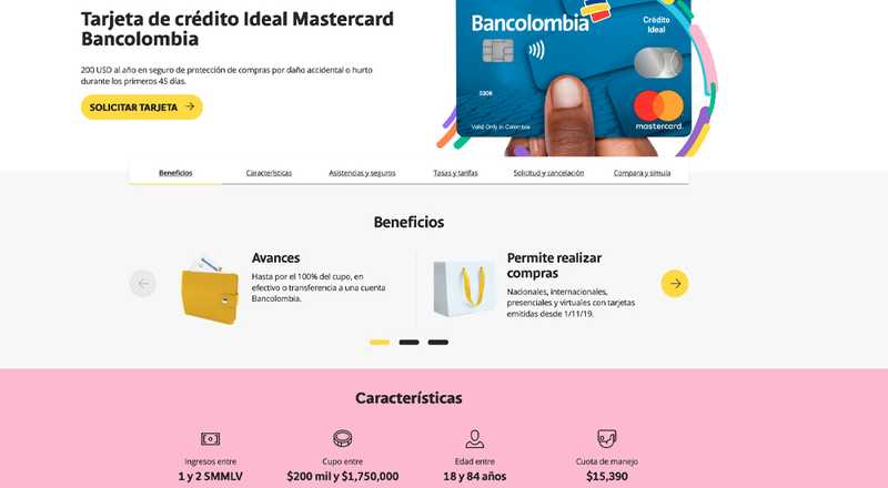 Tarjeta de crédito Ideal Mastercard Bancolombia