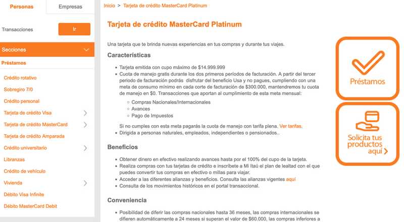 Tarjeta de crédito MasterCard Platinum Itaú