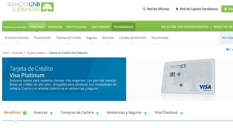 Tarjeta de crédito Visa Platinum Banco GNB Sudameris