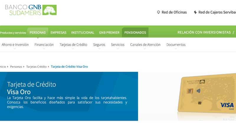 Tarjeta de crédito Visa Oro Banco GNB Sudameris