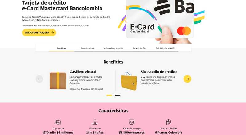 Tarjeta de crédito e-Card Mastercard Bancolombia