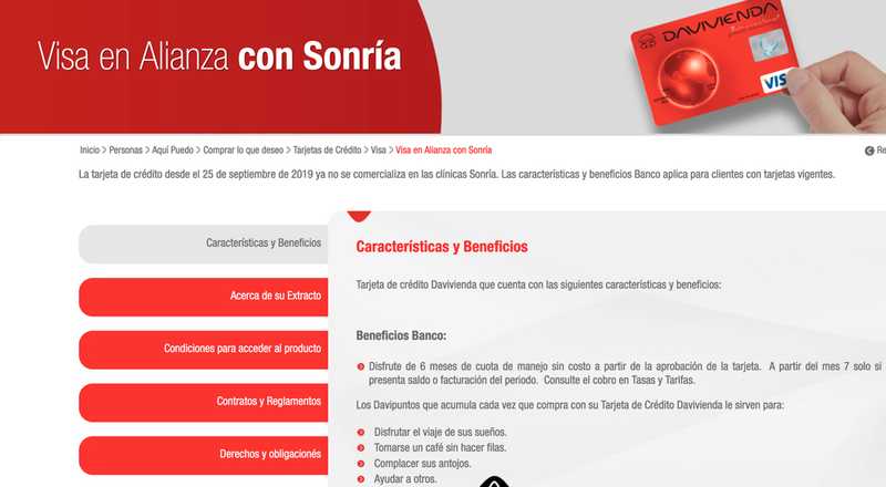 Tarjeta de crédito Sonría Visa Davivienda