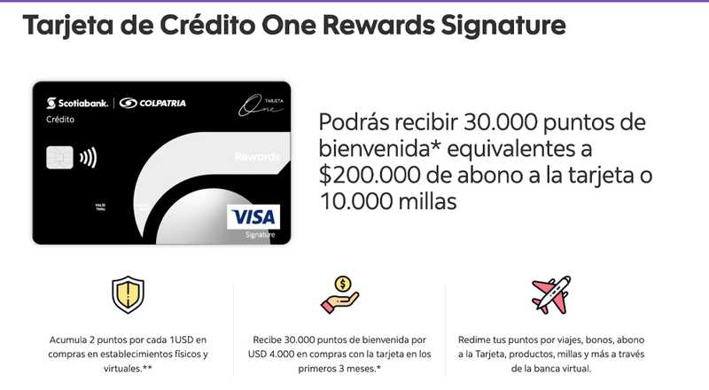 Tarjeta de crédito One Rewards Signature Scotiabank Colpatria