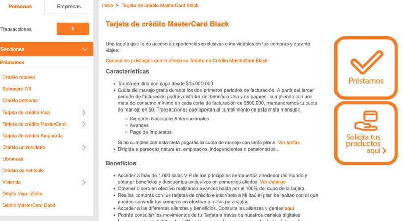 Tarjeta de crédito MasterCard Black Itaú