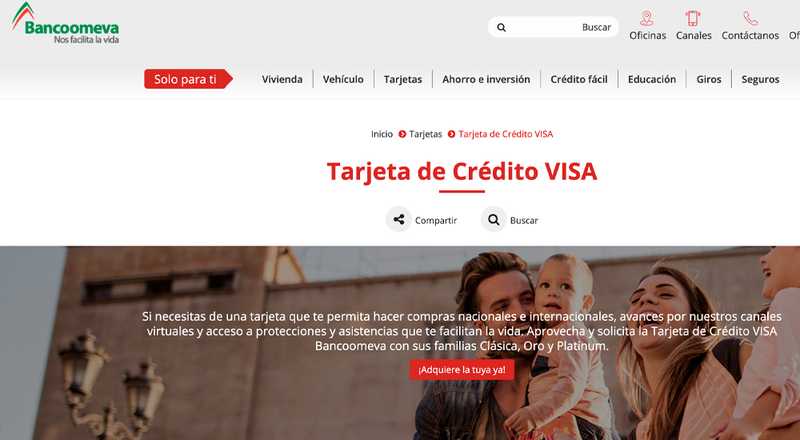Tarjeta de crédito Visa Platinum Bancoomeva