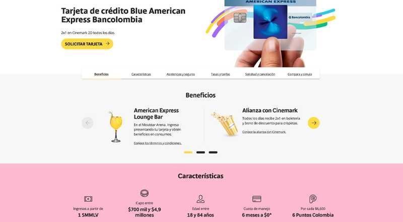 Tarjeta de crédito Blue American Express Bancolombia