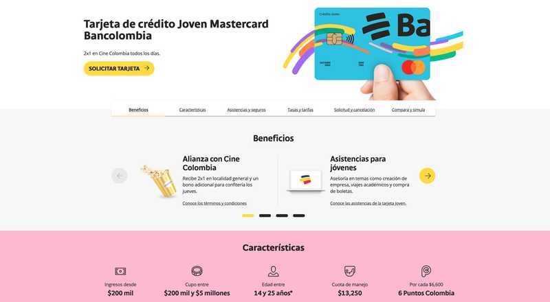 Tarjeta de crédito Joven Mastercard Bancolombia