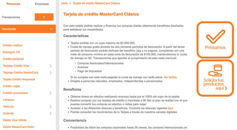 Tarjeta de crédito MasterCard Clásica Itaú