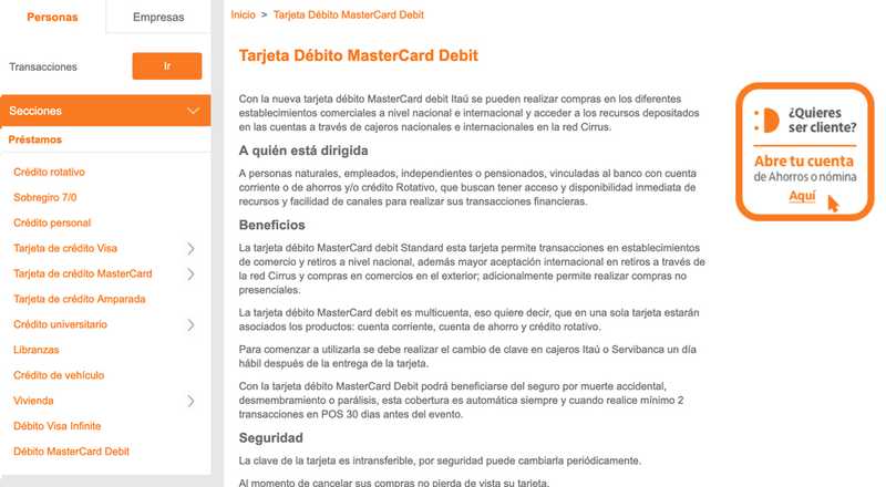 Tarjeta de débito MasterCard Debit Itaú