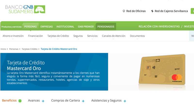 Tarjeta de crédito Mastercard Oro Banco GNB Sudameris
