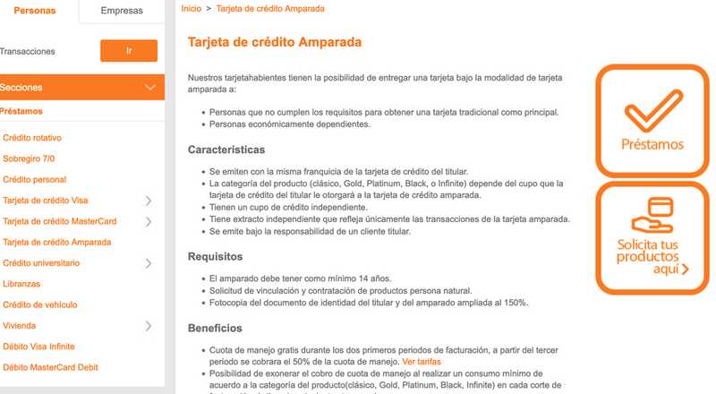 Tarjeta de crédito Crédito Amparada Itaú