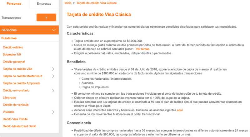 Tarjeta de crédito Visa Clásica Itaú