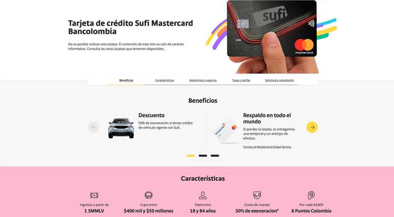 Tarjeta de crédito Sufi Mastercard Bancolombia