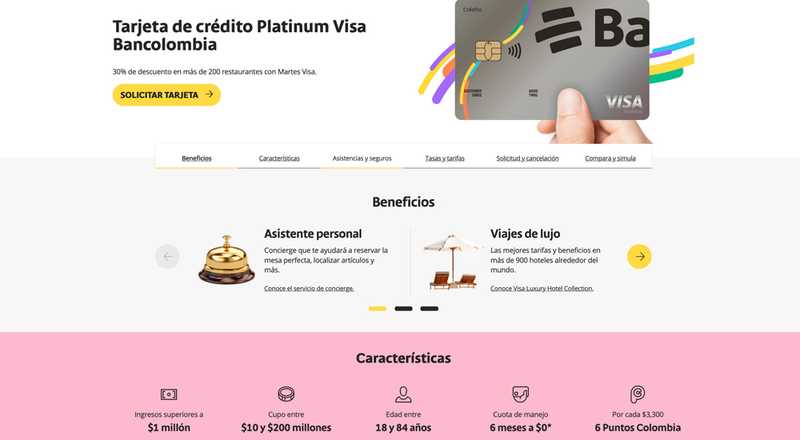 Tarjeta de crédito Platinum Visa Bancolombia