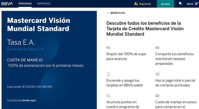 Tarjeta de crédito Mastercard Visión Mundial Standard BBVA