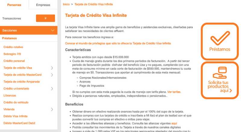 Tarjeta de crédito Visa Infinite Itaú