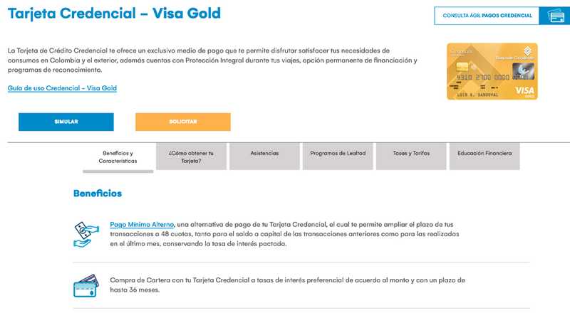 Tarjeta de crédito Visa Gold Banco de Occidente