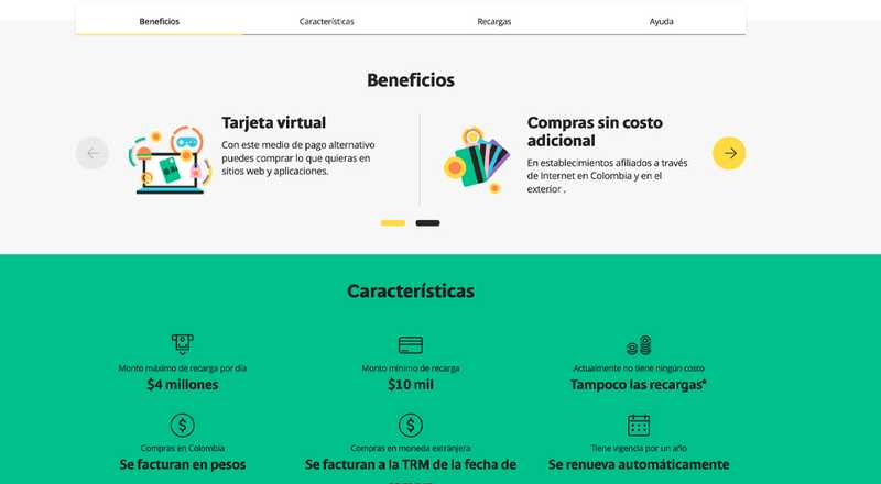 Tarjeta de débito e-prepago Bancolombia