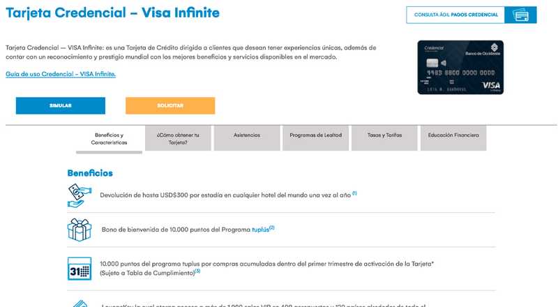 Tarjeta de crédito Visa Infinite Banco de Occidente