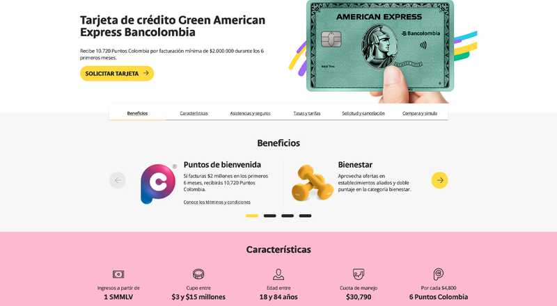 Tarjeta de crédito Green American Express Bancolombia