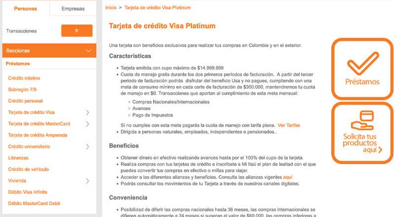 Tarjeta de crédito Visa Platinum Itaú