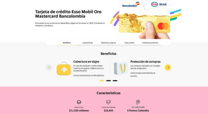 Tarjeta de crédito Esso Mobil Oro Mastercard Bancolombia