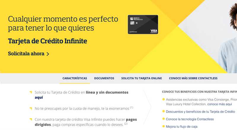 Tarjeta de crédito Visa Infinite Banco Pichincha