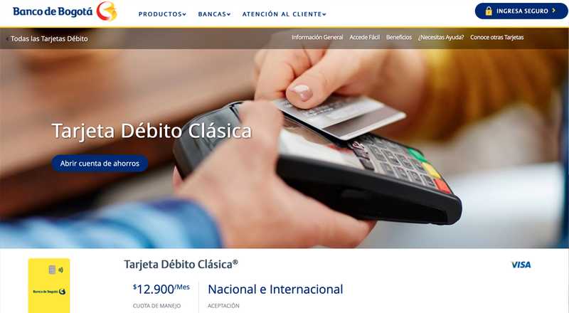 Tarjeta de débito Débito Clásica Banco de Bogotá