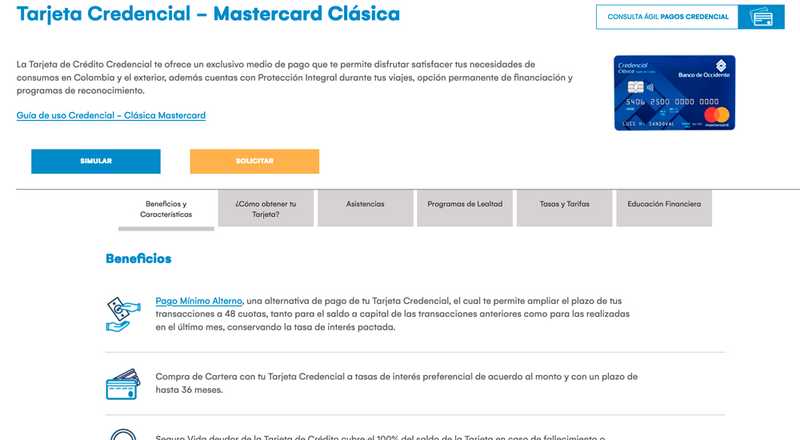 Tarjeta de crédito Mastercard Clásica Banco de Occidente