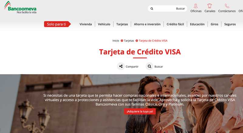 Tarjeta de crédito Visa Oro Bancoomeva