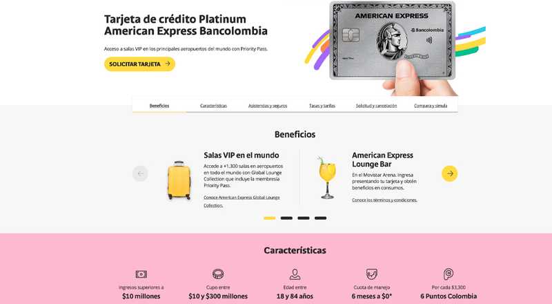 Tarjeta de crédito Platinum American Express Bancolombia